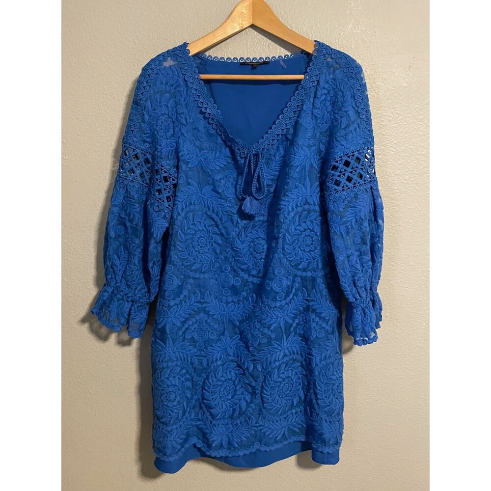 Kobi Halperin Womens Brie Shift Dress Large Blue Silk Floral Embroidered Boho